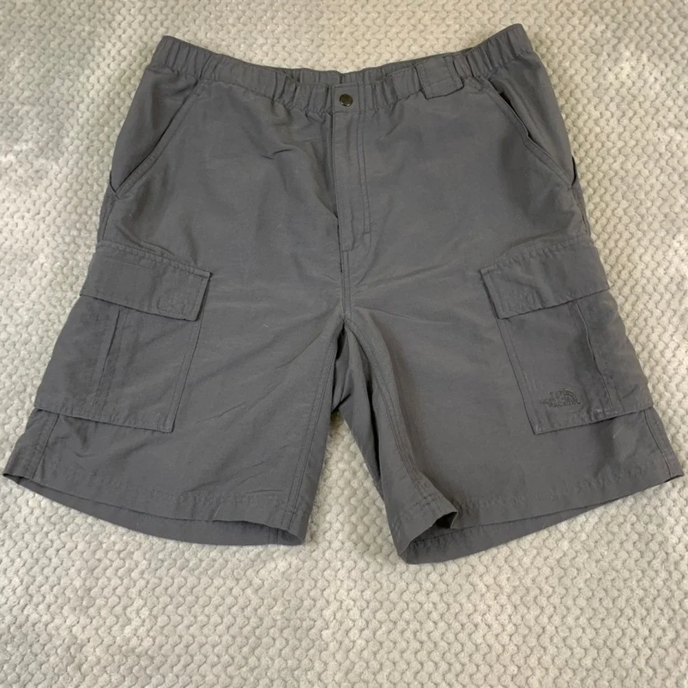 The North Face Mens Gray Nylon Cargo Shorts Elastic Waist Hiking Outdoor Large